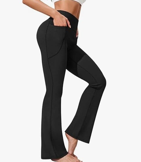  Cropped Yoga Pants Running Sports Athleticpants Solid Workout  Leggings Control Tummy Sweatpants Stretch High-Waisted Flare Black :  Clothing, Shoes & Jewelry