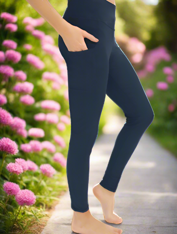 Womens Navy Blue Pocket Leggings OS TC MomMe And More Boutique MomMe and More