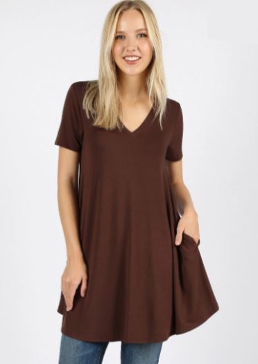 Womens Brown Pocket Dress  Short Midi Dress – MomMe and More