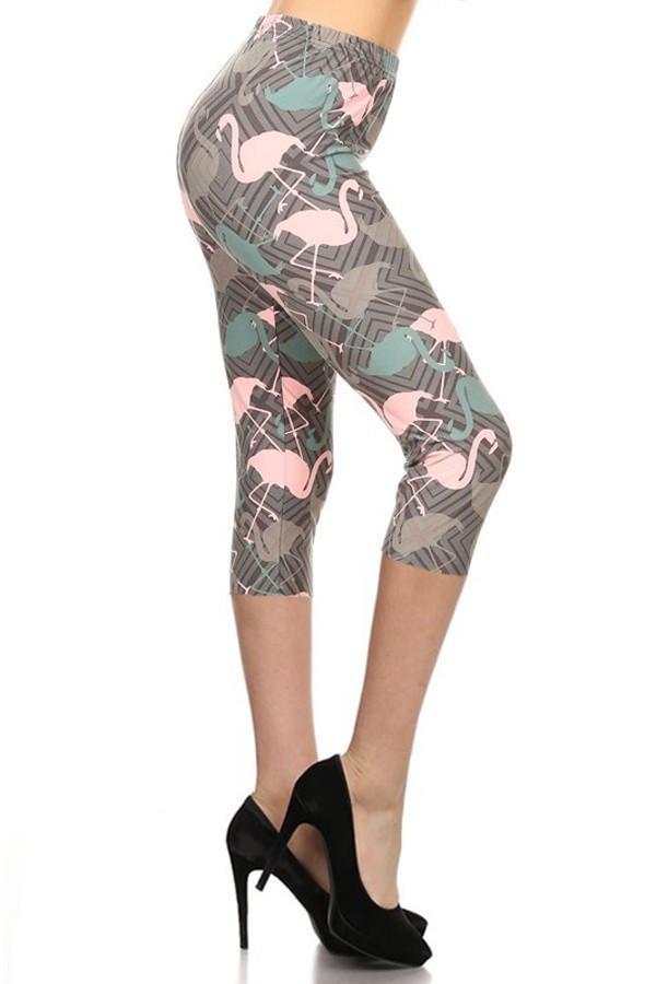 Womens Leggings | Pink Flamingo Capri Leggings | Yoga Pants | Footless  Tights | No-Roll Waistband