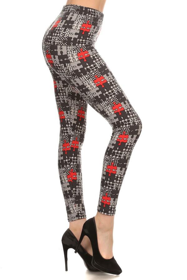 Womens Puzzle Piece Leggings | Yoga Pants | Footless Tights