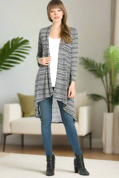 Womens Heather Striped Sweater Cardigan Black/Gray Sizes S/M/L/XL Cardigan MomMe and More 