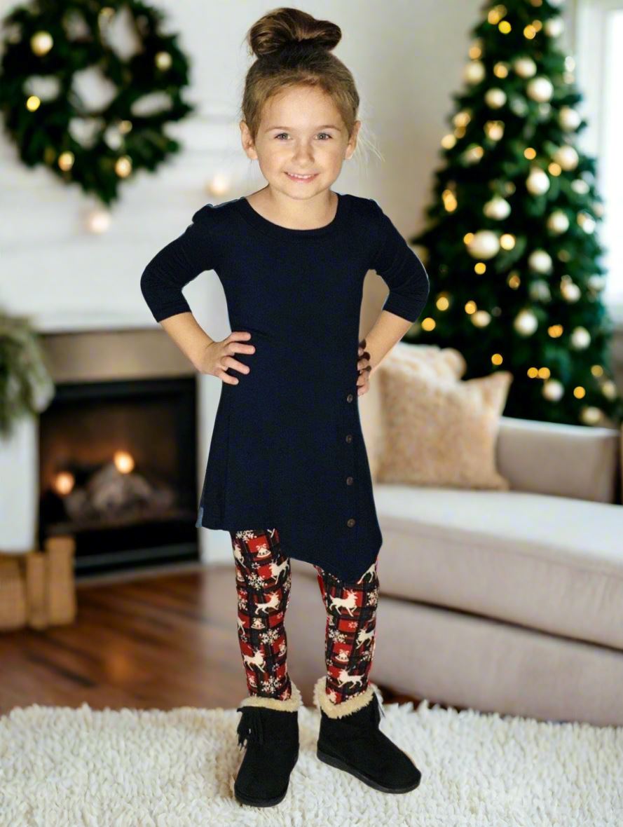 Girls Christmas Snowflake Leggings, Kids Yoga Pants, Sizes S/L, No-Roll Waist, Red/White Leggings MomMe and More 