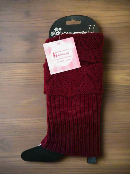 Womens Fold Over Solid Short Leg Warmers, Boot Socks, Sweater Boot Cuffs, One Size, Leg Warmer MomMe and More Maroon OS 