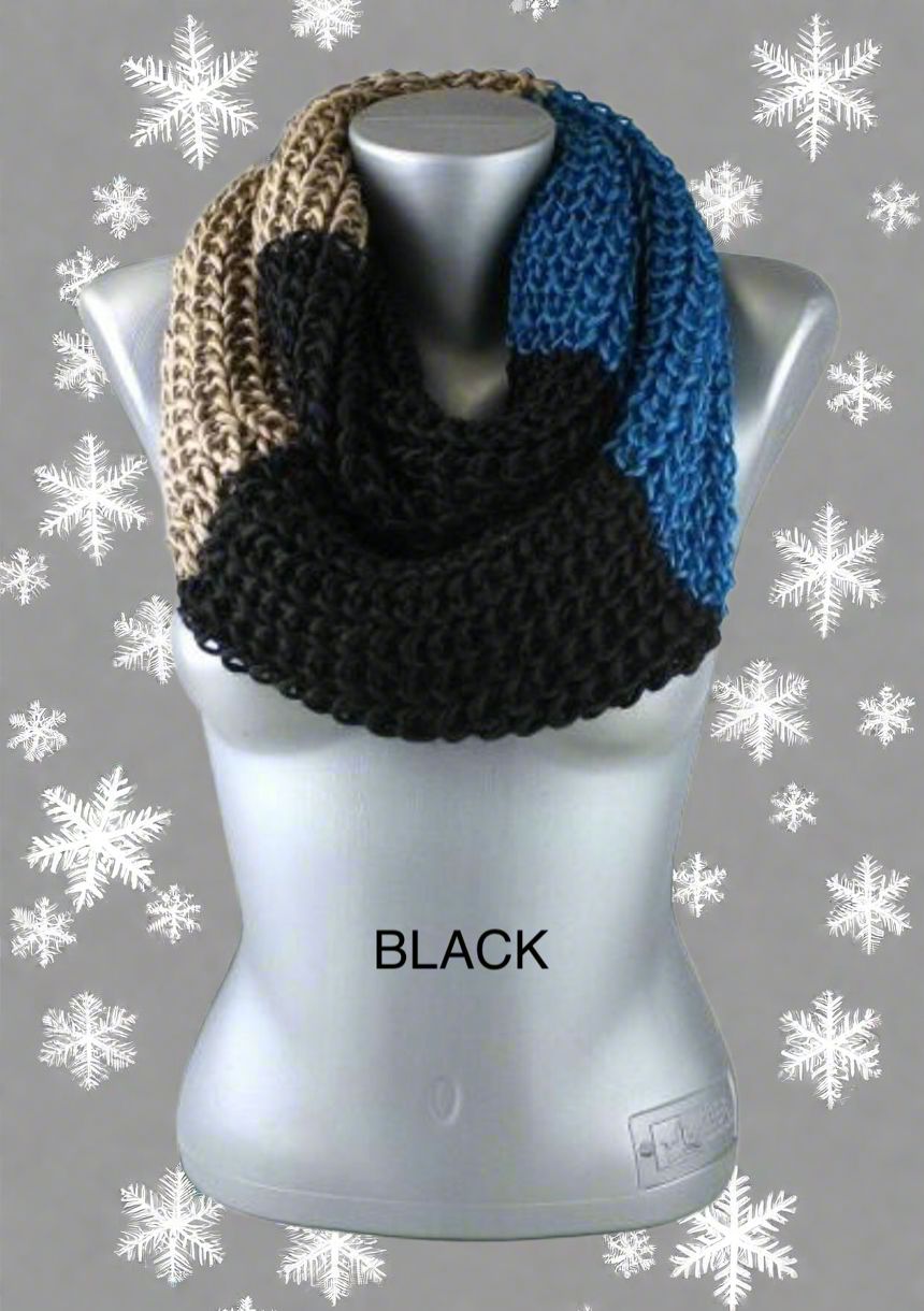 Womens Winter Scarf, Infinity Loop Scarf, Color Block Striped Scarf, OS, Multi-Colors scarves MomMe and More OS Black 