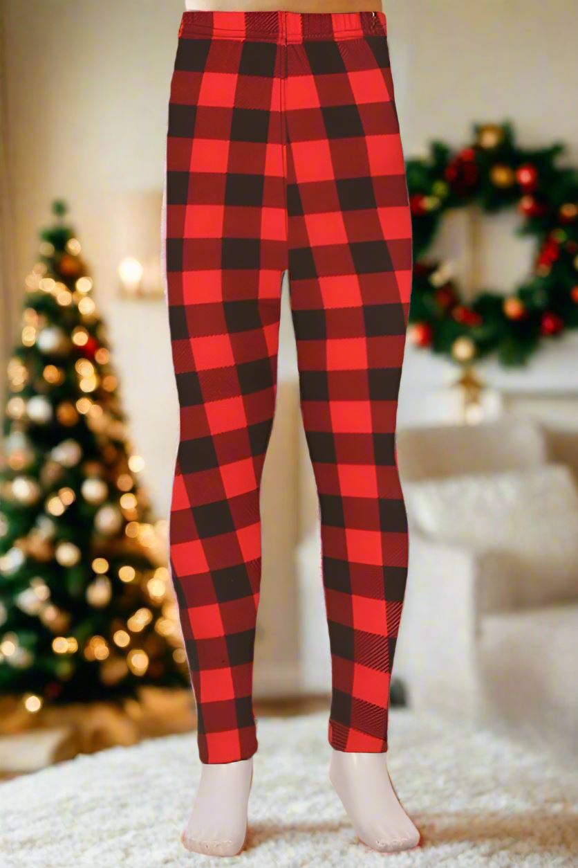 Buffalo plaid girls leggings hotsell