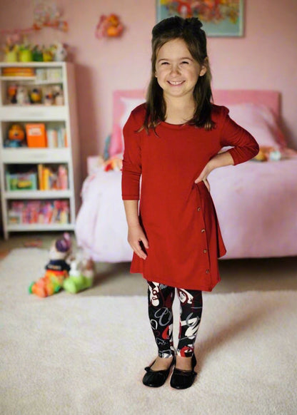 Girls Valentines Day Heart Leggings, Kids Yoga Pants, Sizes S/L, No-Roll Waist, Black/Red Leggings MomMe and More 