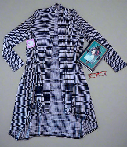 Womens Striped Asymmetric Cardigan Gray/Black Sizes S/M/L Cardigan MomMe and More 