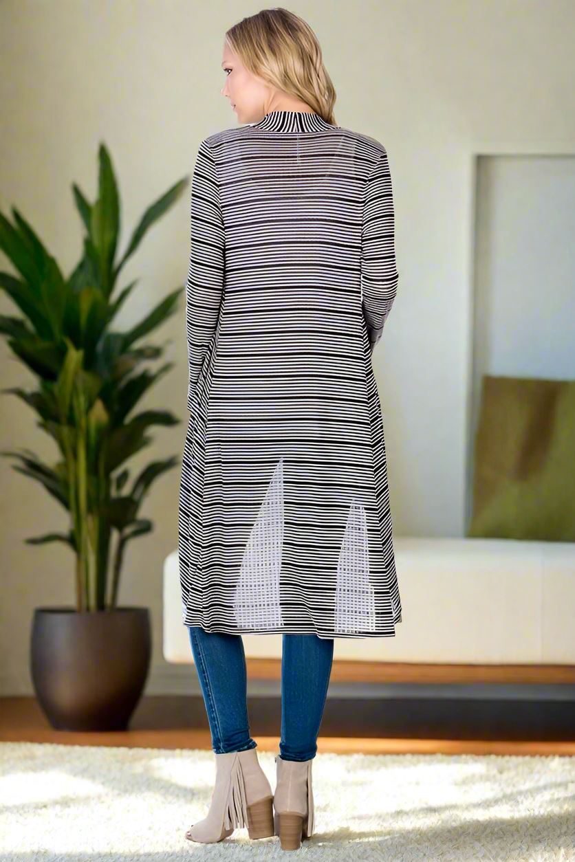 Womens Striped Asymmetric Cardigan Gray/Black Sizes S/M/L Cardigan MomMe and More 