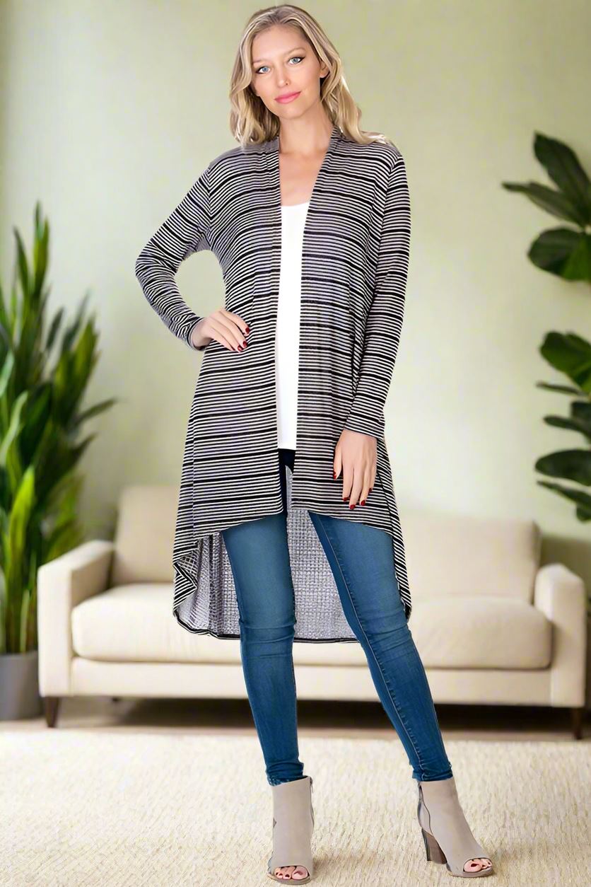 Womens Striped Asymmetric Cardigan Gray/Black Sizes S/M/L Cardigan MomMe and More 