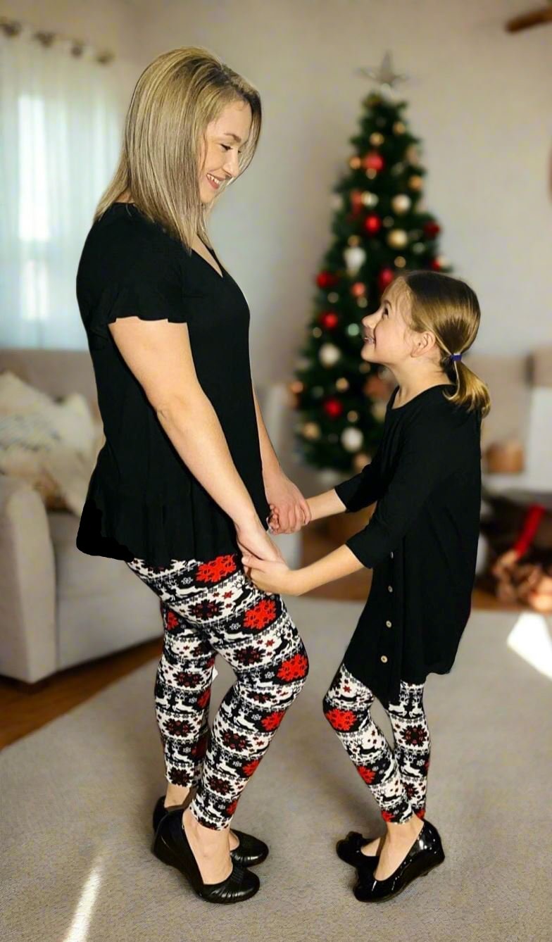 Womens Christmas Reindeer Holiday Leggings, Soft Yoga Pants, Sizes 0-20, Yoga Waist, Black/Red/White Leggings MomMe and More 