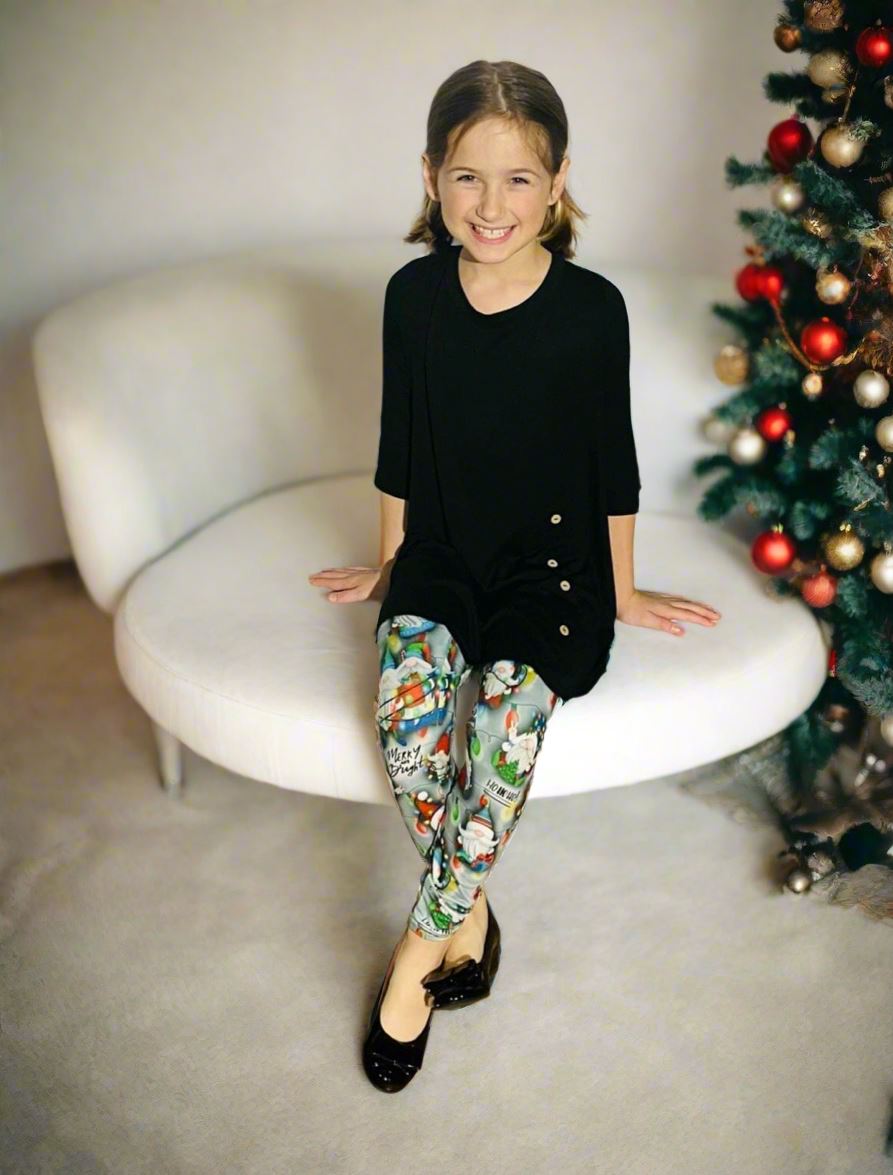 Girls Christmas Gnome Leggings, Kids Yoga Pants, Sizes S/L, Yoga Waist, Exclusive Leggings Leggings MomMe and More 