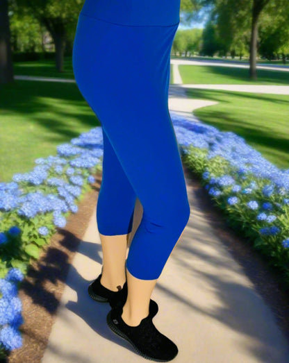 Womens Cobalt Blue Capri Leggings, Soft Yoga Pants, Sizes 0-20, Exclusive Leggings Leggings MomMe and More 