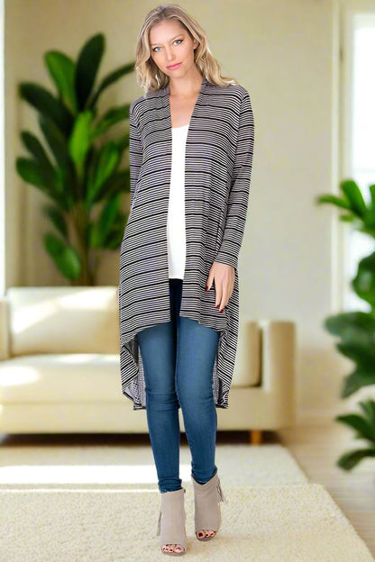 Womens Striped Asymmetric Cardigan Gray/Black Sizes S/M/L Cardigan MomMe and More 