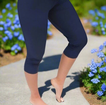 Womens Tummy Control Capri Leggings, Slimming Yoga Pants, Sizes 12-18, Navy Blue Leggings MomMe and More 