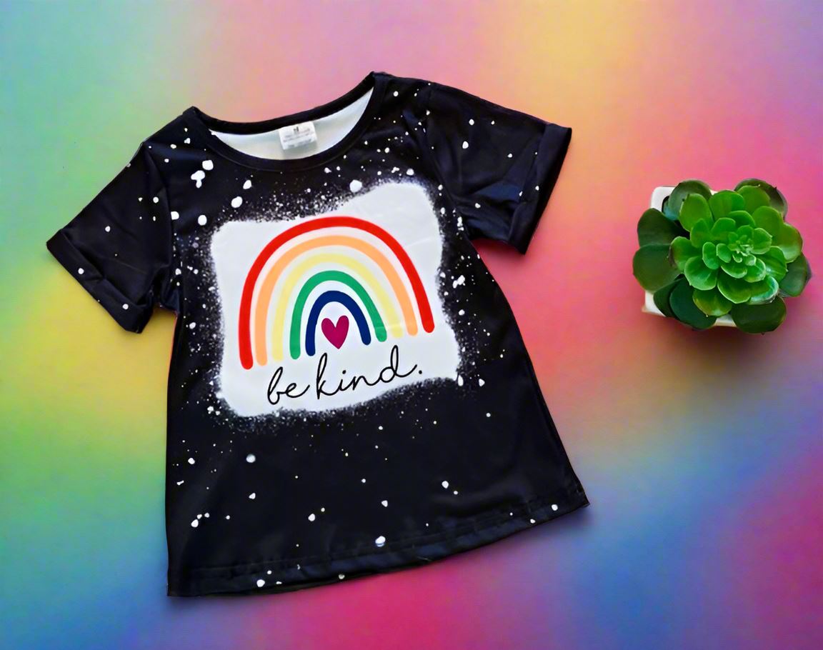 Women and Girls Rainbow Shirts, Matching Mom and Me Tops, Graphic "Be Kind" T-Shirts, Sizes Adult & Child, Black/Multi Tops MomMe and More 