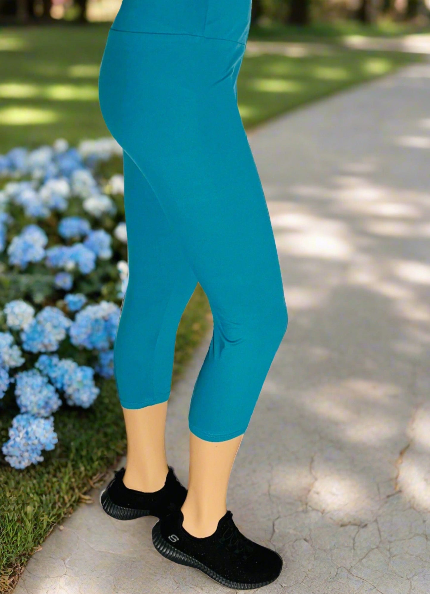 Womens Teal Blue Capri Leggings, Soft Yoga Pants, Sizes 0-20, Yoga Waist, Exclusive Leggings Leggings MomMe and More 