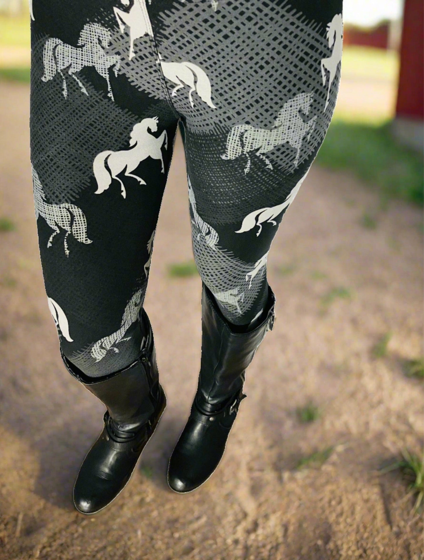 Womens Black Horse Leggings, Soft Yoga Pants, Sizes 0-20, Black/White Leggings MomMe and More 