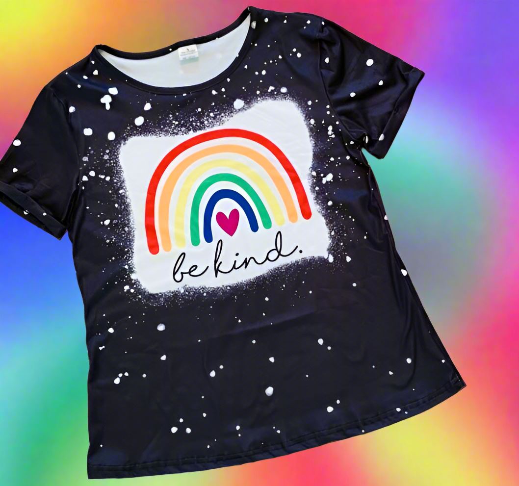 Women and Girls Rainbow Shirts, Matching Mom and Me Tops, Graphic "Be Kind" T-Shirts, Sizes Adult & Child, Black/Multi Tops MomMe and More 