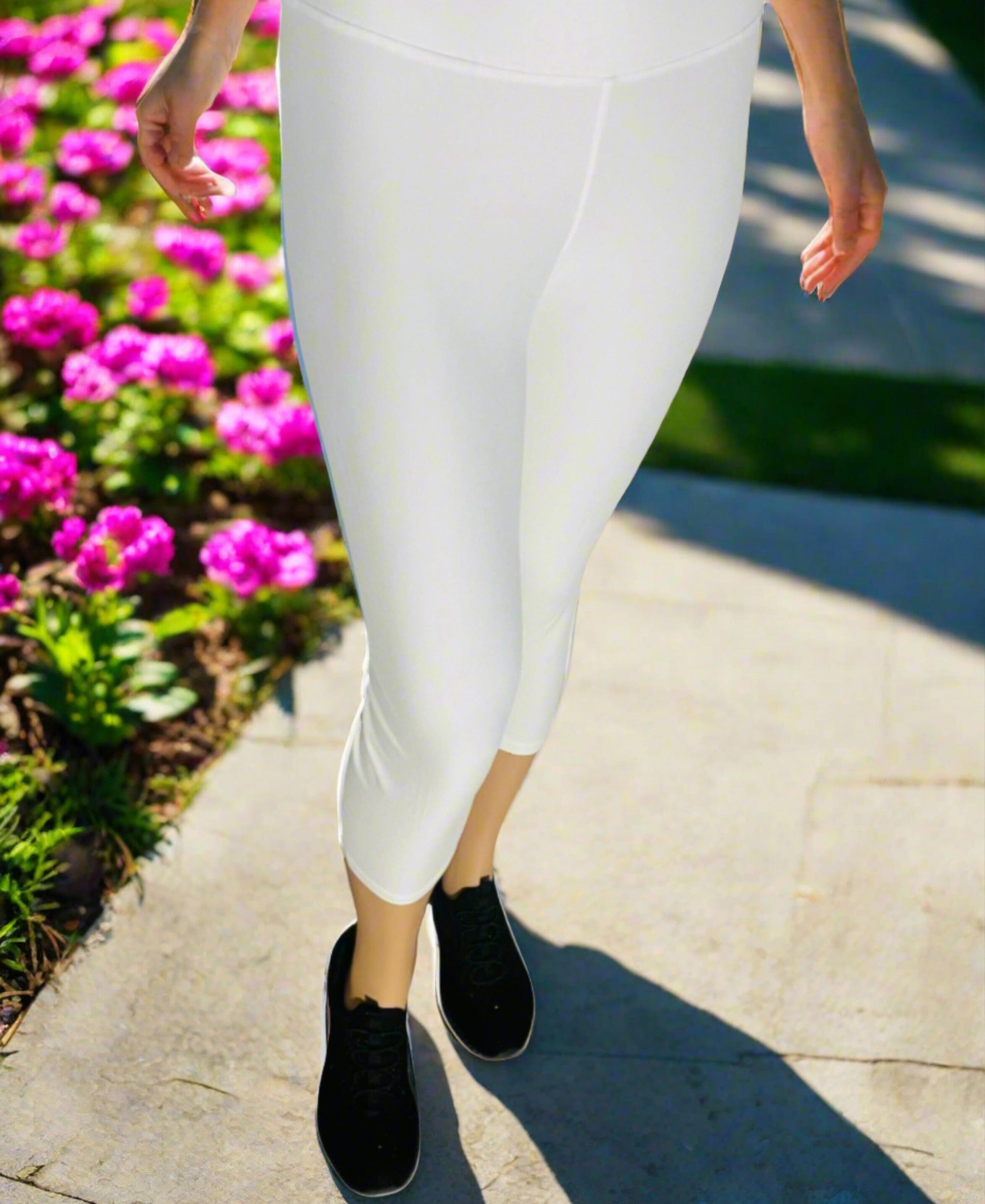 Womens White Capri Leggings Soft Yoga Pants Sizes OS TC Yoga Waist Exclusive Leggings