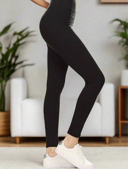 Womens Solid Black Leggings, Soft Yoga Pants, Sizes 18-22, Yoga Waist Leggings MomMe and More 