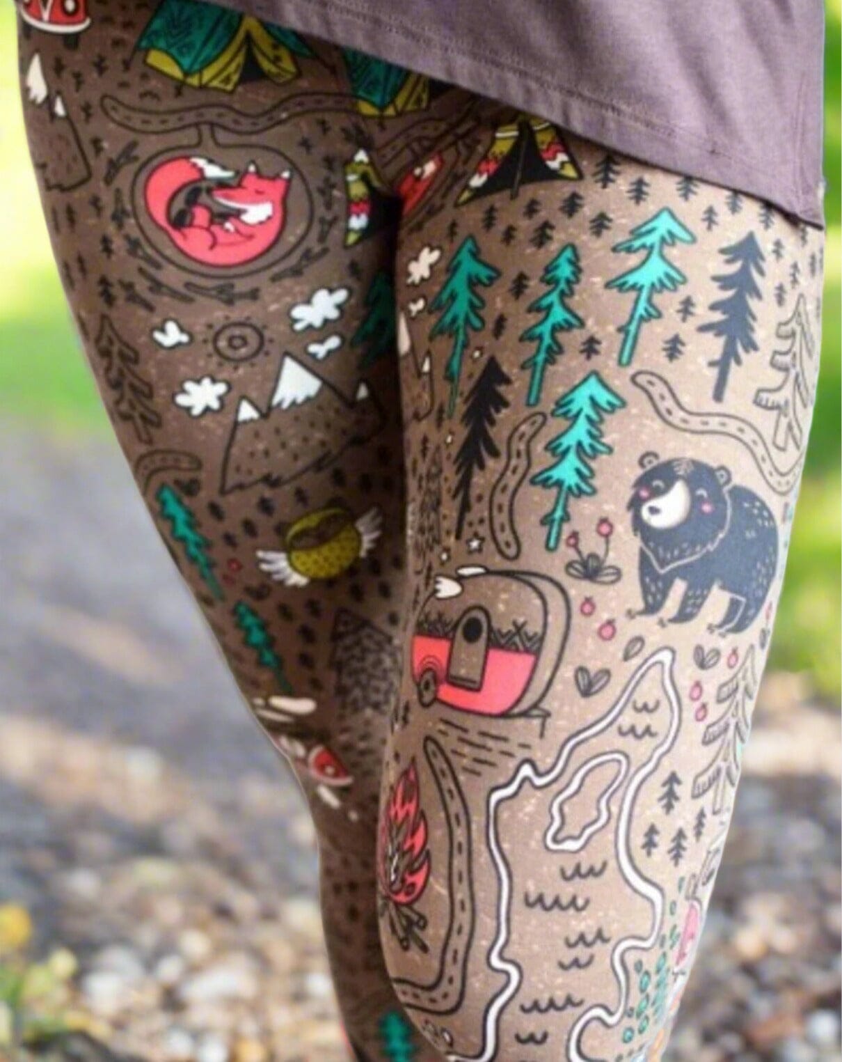 Womens Camper Bear Fox Owl Leggings, Soft Yoga Pants., Sizes 18-22, Brown Leggings MomMe and More 