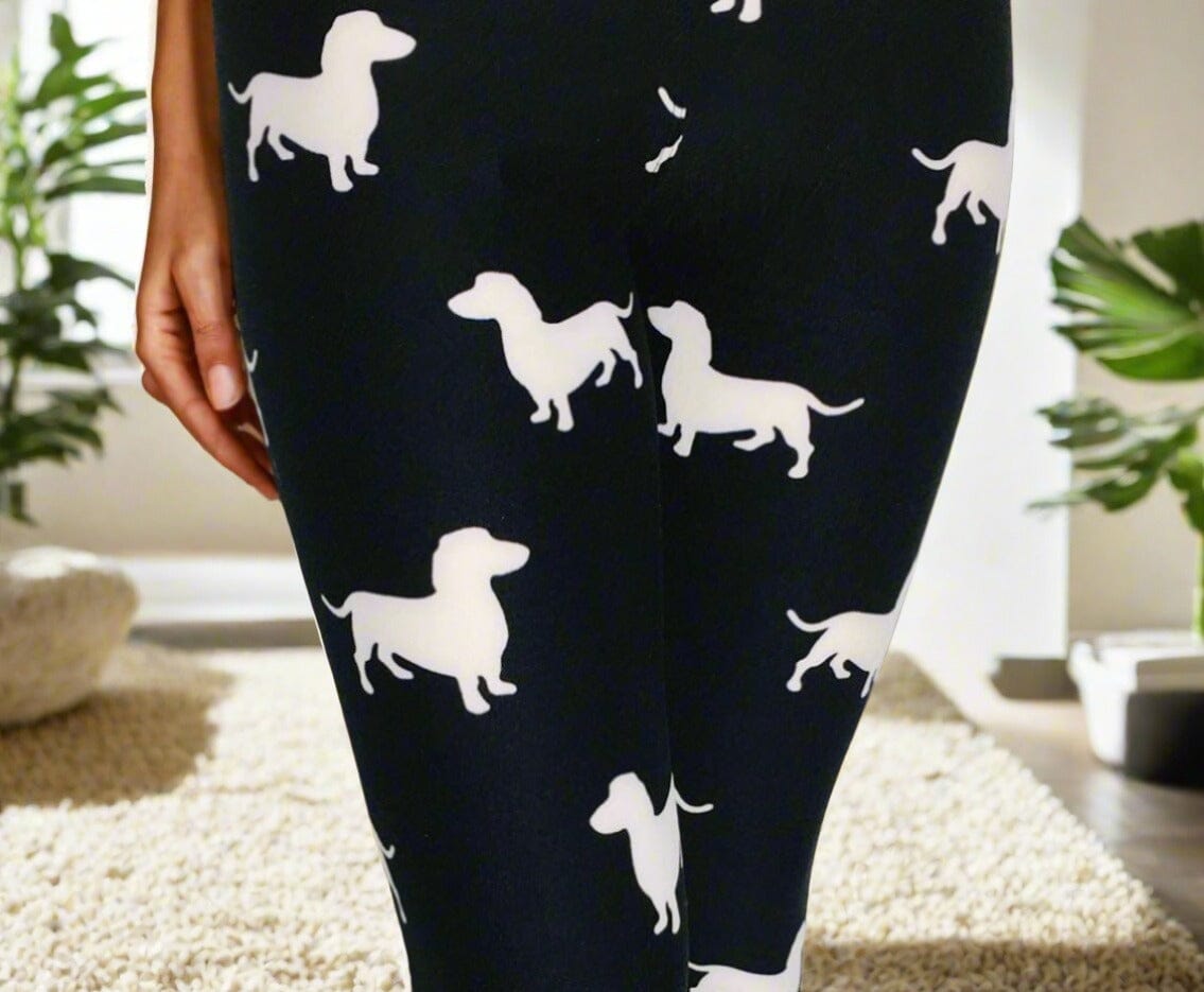 Womens Dachshund Dog Capri Leggings, Soft Yoga Pants, Sizes 0-18, No-Roll Waist, Black/White Leggings MomMe and More 