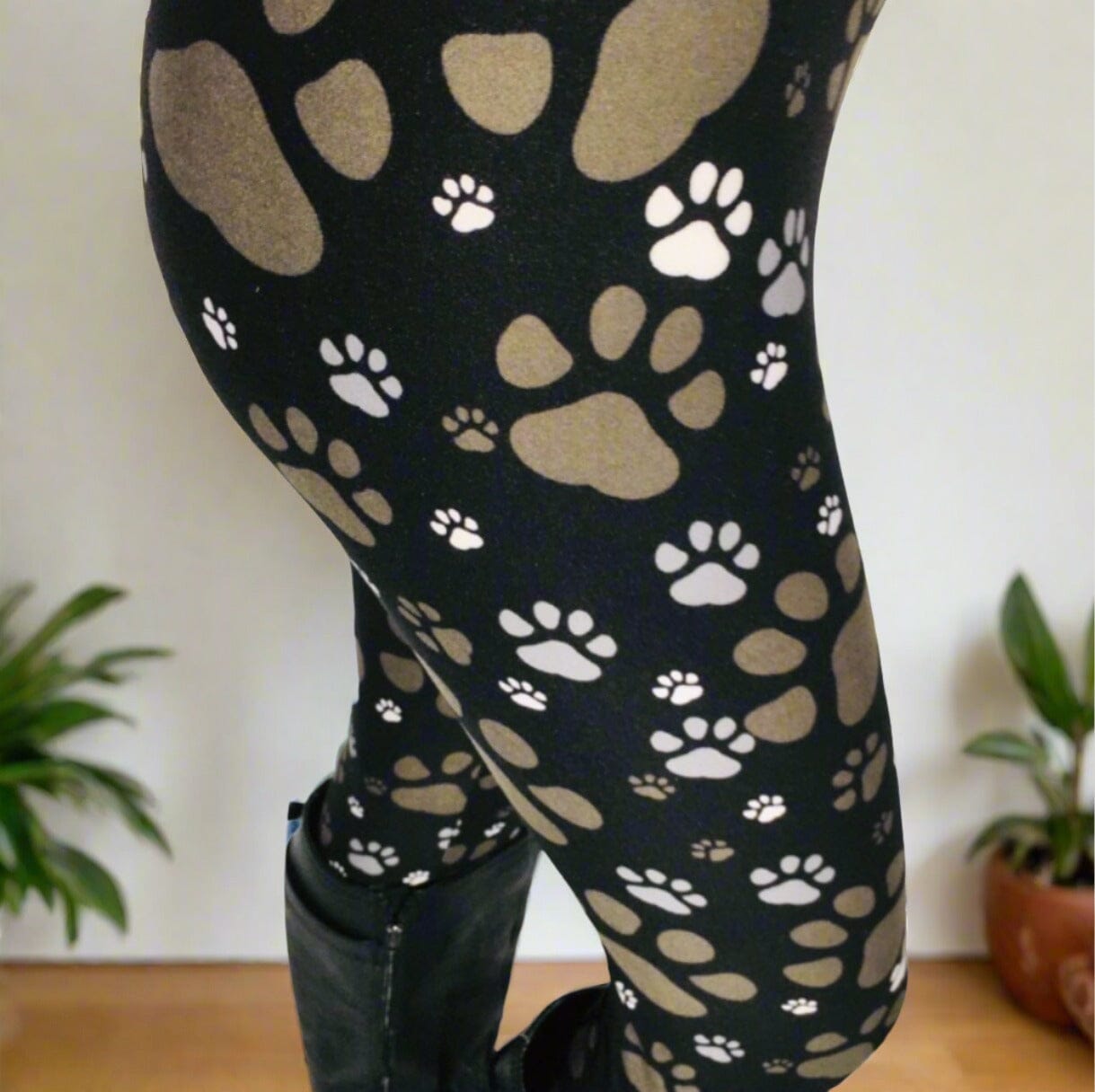 Womens Dog Paw Capri Leggings Soft Yoga Pants Black/Brown Size 0-18 Leggings MomMe and More 