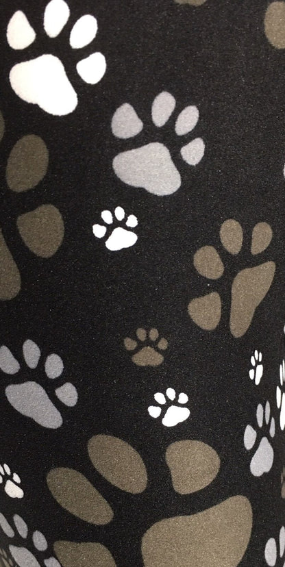 Womens Dog Paw Leggings, Soft Yoga Pants, Sizes 18-22, No-Roll Waist, Black/Brown Leggings MomMe and More 