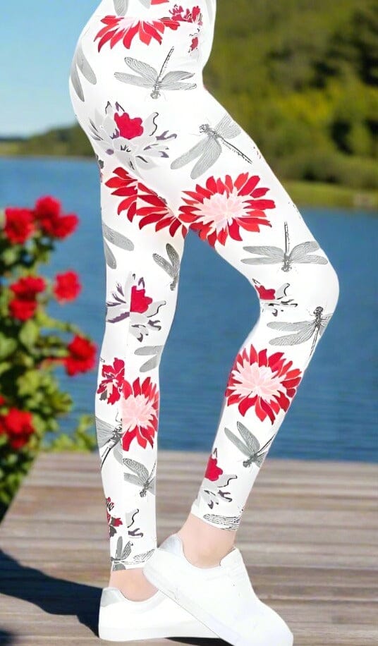 Womens Dragonfly Leggings Soft Yoga Pants Sizes 2 20 White Red Gray Yoga Waist