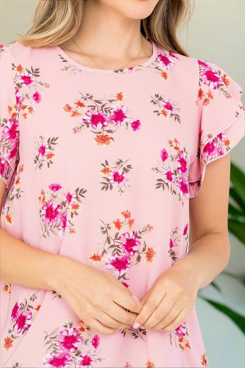 Womens Pink Floral deals Size L (12) Short Sleeve Cold Shoulder Blouse