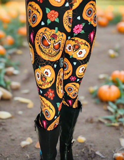 Womens Pumpkin Leggings | Exclusive Fall Pumpkin Leggings | Yoga Pants | Footless Tights | Yoga Waistband Leggings MomMe and More 