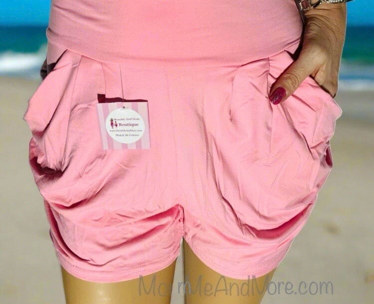 Womens Pink Shorts, Harem Pocket Shorts, Sizes S/M/L/XL, Solid Light Pink Shorts MomMe and More 