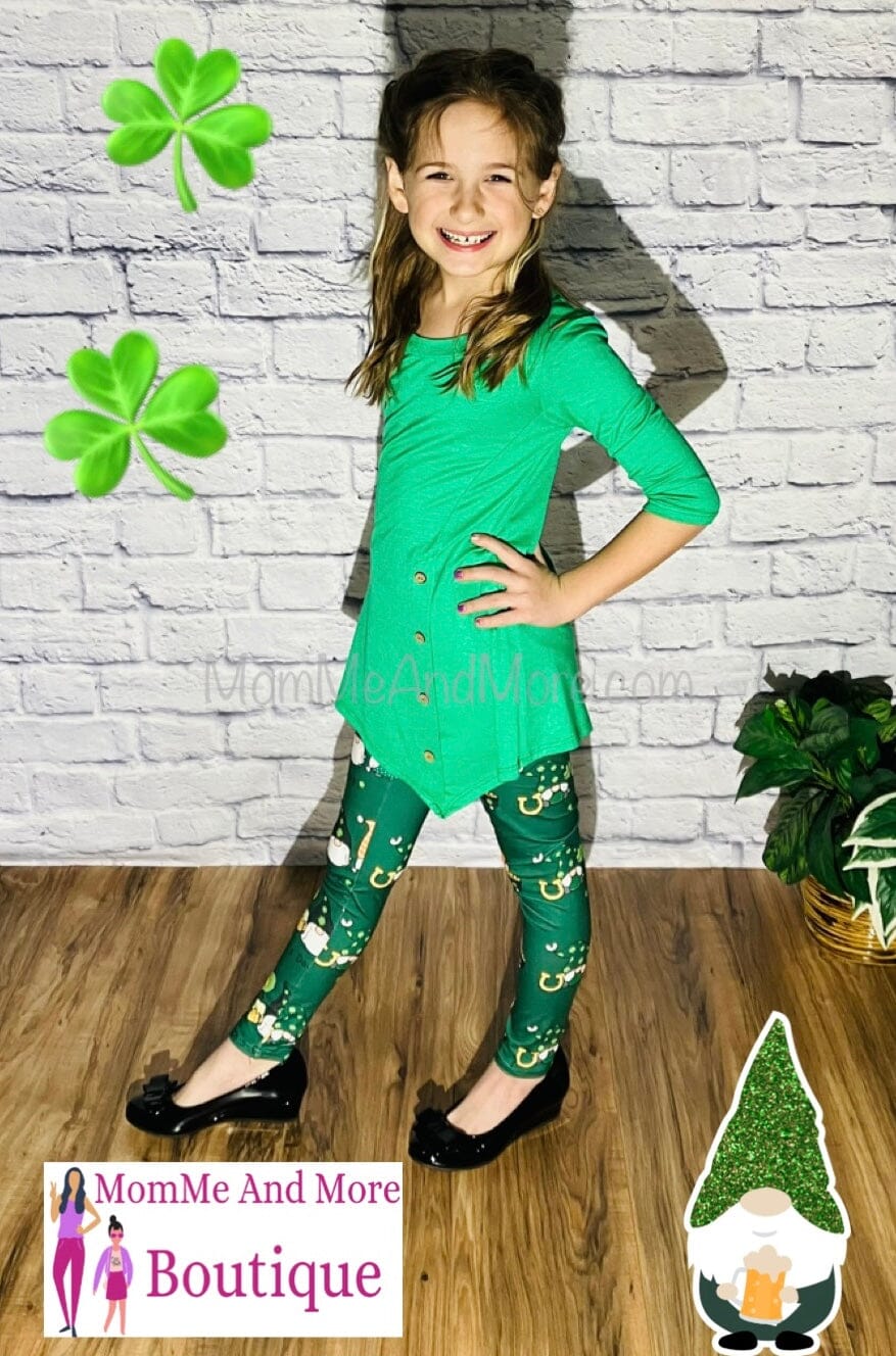 NEW Girls S/L St. Patrick Day Gnome Leggings, Kids School Yoga Pants, Green  Footless Tights, Mom and Me Leggings 