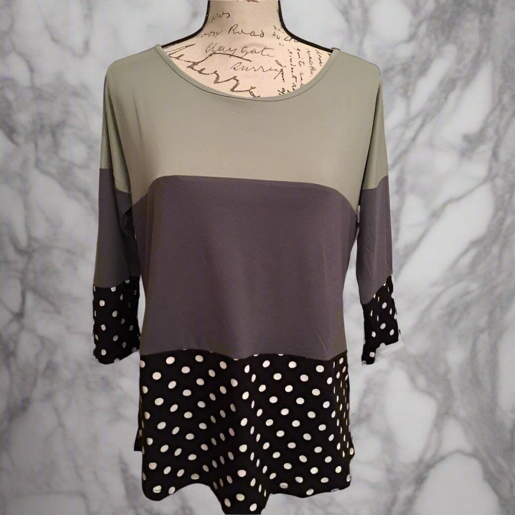 Womens Color Block Striped Shirt, Black White Dot Top, Sizes 1xl/2xl/3xl, Green/Gray/Black Tops MomMe and More 