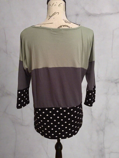 Womens Color Block Striped Shirt, Black White Dot Top, Sizes 1xl/2xl/3xl, Green/Gray/Black Tops MomMe and More 