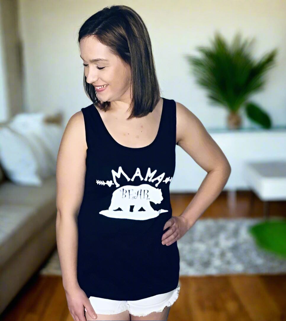 Womens Mama Bear Tank Top, Graphic Print Shirt, Sizes 1xl/2xl/3xl, Black Tops MomMe and More 