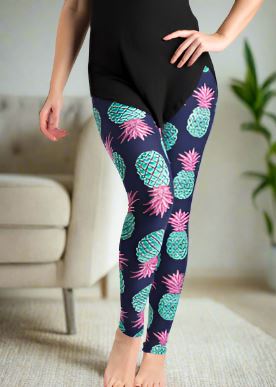 Womens Pineapple Leggings, Soft Yoga Pants, Sizes 0-10, No-Roll Waistband, Blue/Pink Leggings MomMe and More 