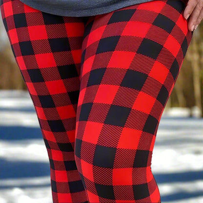 Womens Red Plaid Christmas Leggings, Holiday Leggings, Soft Yoga Pants, Sizes 0-20, Red/Black, Exclusive Leggings Leggings MomMe and More 