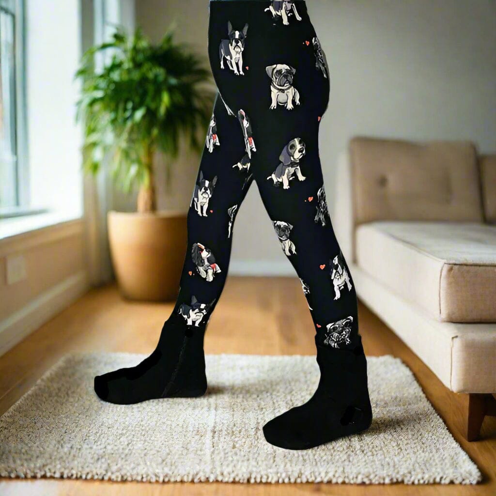 Girls Multi-Breed Small Dog Leggings, Kids Yoga Pants, izes S/L, No-Roll Waist, Black/White Leggings MomMe and More 