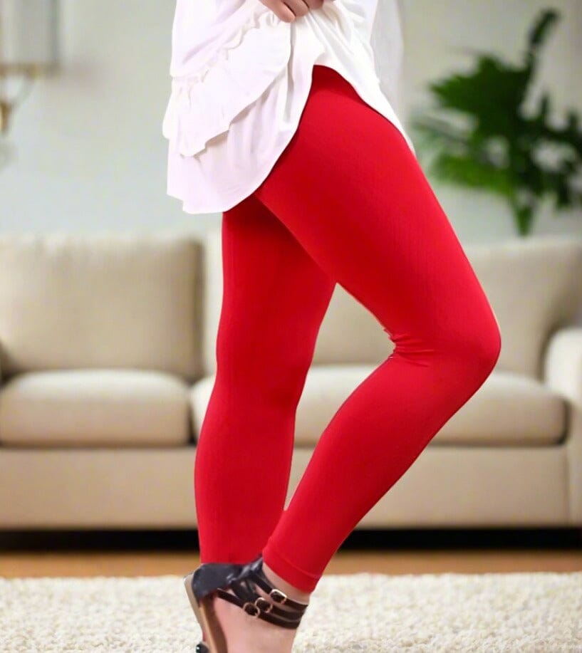 Womens Solid Red Christmas Leggings Soft Yoga Pants Sizes 0 10 No Roll Waist