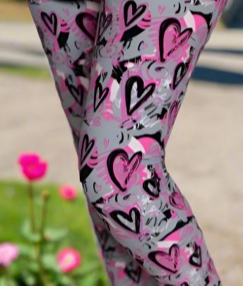 Womens Heart Leggings Soft Yoga Pants Pink/Gray Sizes 0-18 Leggings MomMe and More 