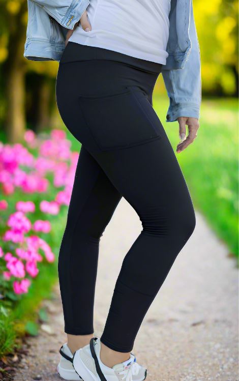 Womens Black Pocket Leggings, Soft Yoga Pants, Sizes 0-20, Solid Black Leggings MomMe and More 