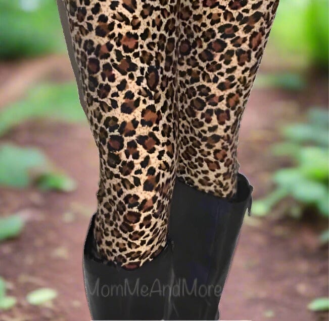 Womens Cheetah Leopard Leggings, Soft Yoga Pants, Sizes 0-18, No-Roll Waist, Brown/Black Leggings MomMe and More 