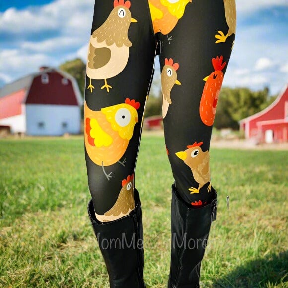 Womens Chicken Rooster Leggings Soft Yoga Pants Sizes OS TC TC2 Yoga Waist Black Yellow Exclusive Leggings