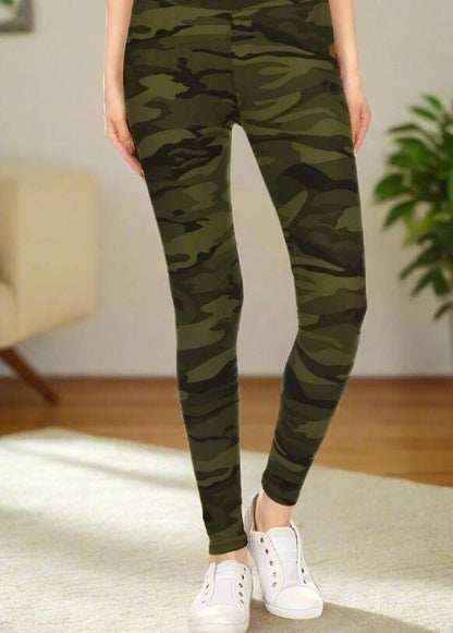 Womens Green Camouflage Leggings Soft Yoga Pants, Sizes 0-18, No-Roll Waist, Green Leggings MomMe and More 