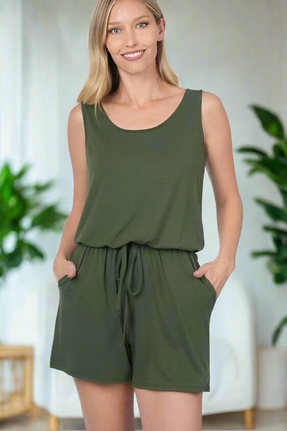 Womens Green Shorts Romper, Summer Tank Top Jumpsuit, Sizes 1xl/2xl/3xl, Olive Green Jumpsuit MomMe and More 