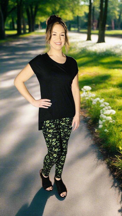 Womens Shamrock St Patrick Day Leggings | Yoga Pants | Footless Tights Leggings MomMe and More 