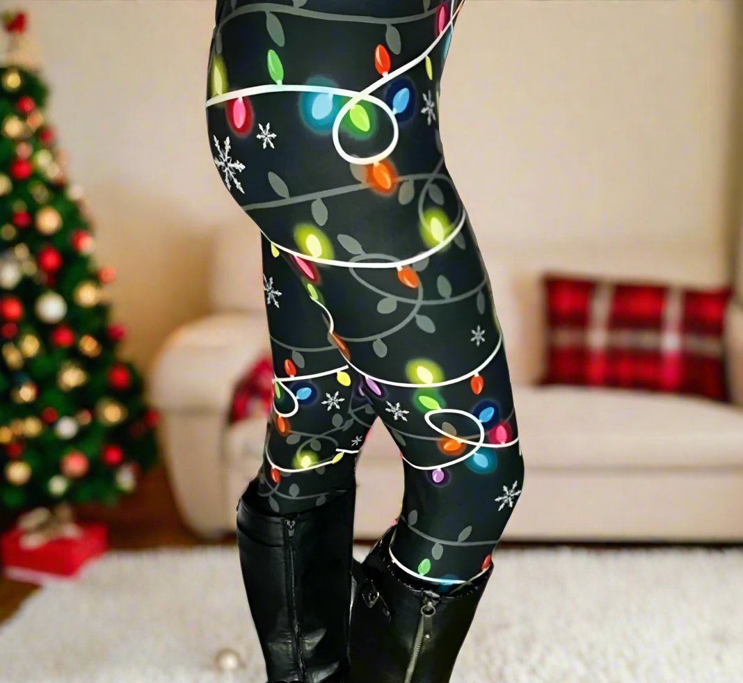 Womens Holiday Lights Leggings | Yoga Pants | Footless Tights Leggings MomMe and More 