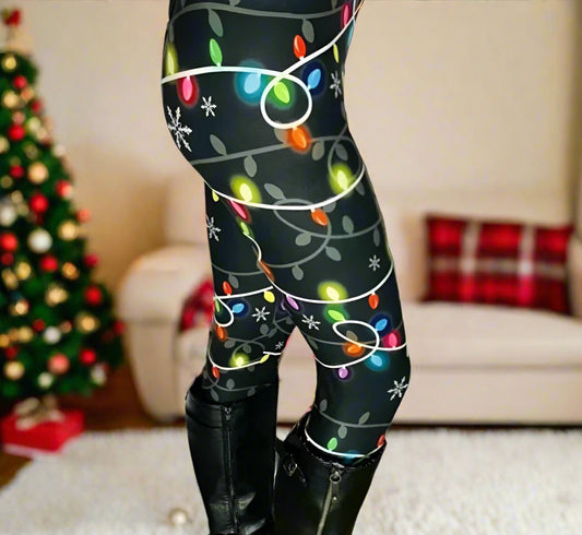 Womens Holiday Lights Leggings | Yoga Pants | Footless Tights Leggings MomMe and More 